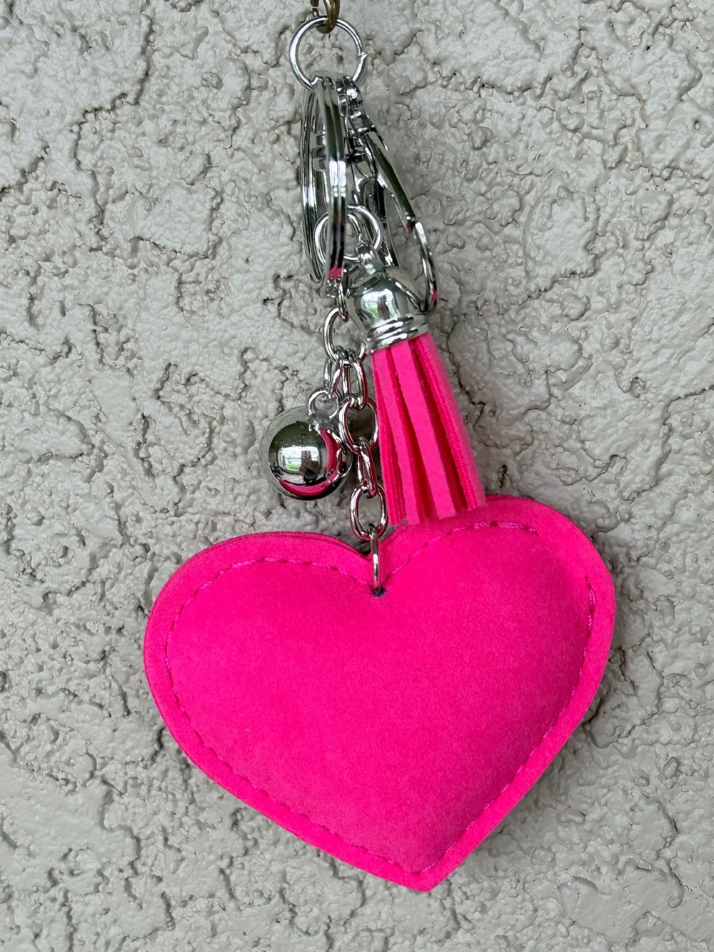 Vibrant Pink Crystal Heart Keychain with Black Monogram - Picture 5 of 6